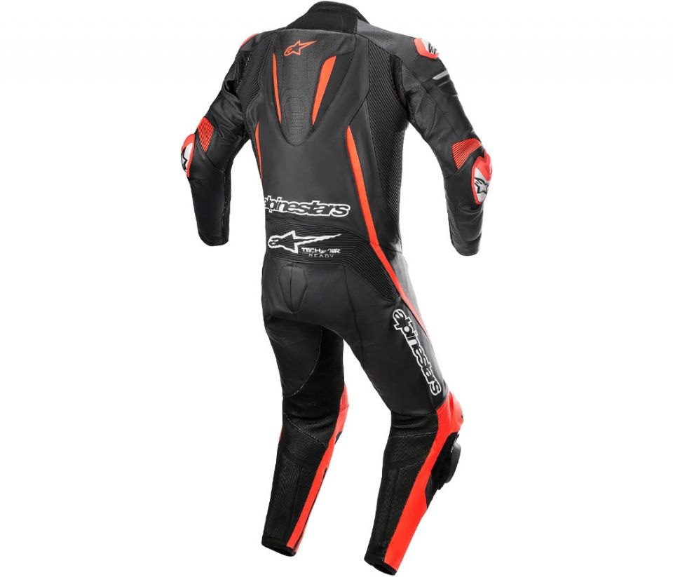 cyclebitz: Alpinestars Fusion 1-Piece Race Suit Black/Red Fluo