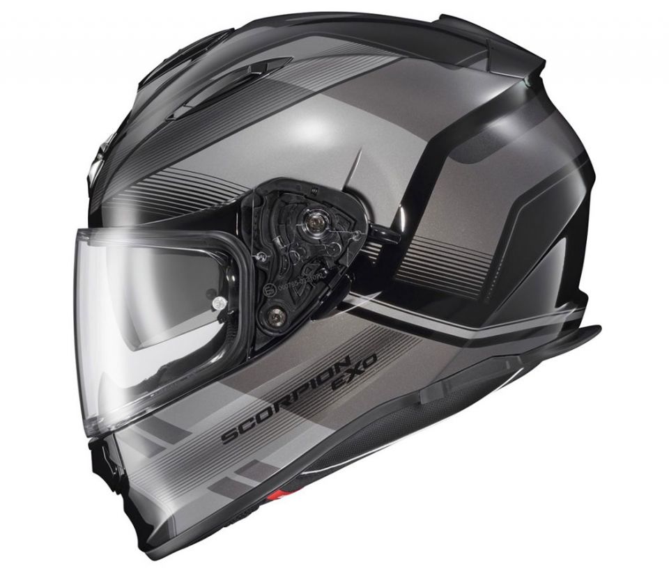 grey scorpion helmet EXO Ryzer Switch Full-Face ST1400 Evo Carbon Hex Full Face Helmet is a refined riding experience with key enhancements Scorpion EXO 930 Evo Solid