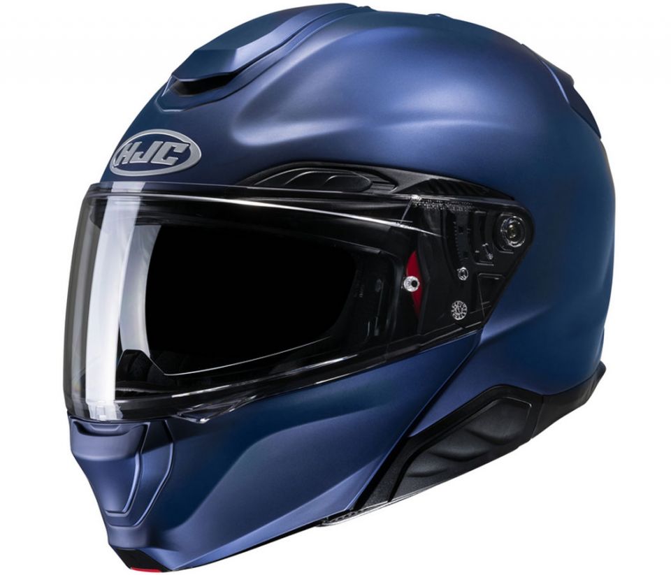 blue modular motorcycle helmets HJC F100 Helmet Reff MC2SF Large shield system and is fully Bluetooth STREETMODULAR LEDRO MATT BLACK/POWDER BLUE
