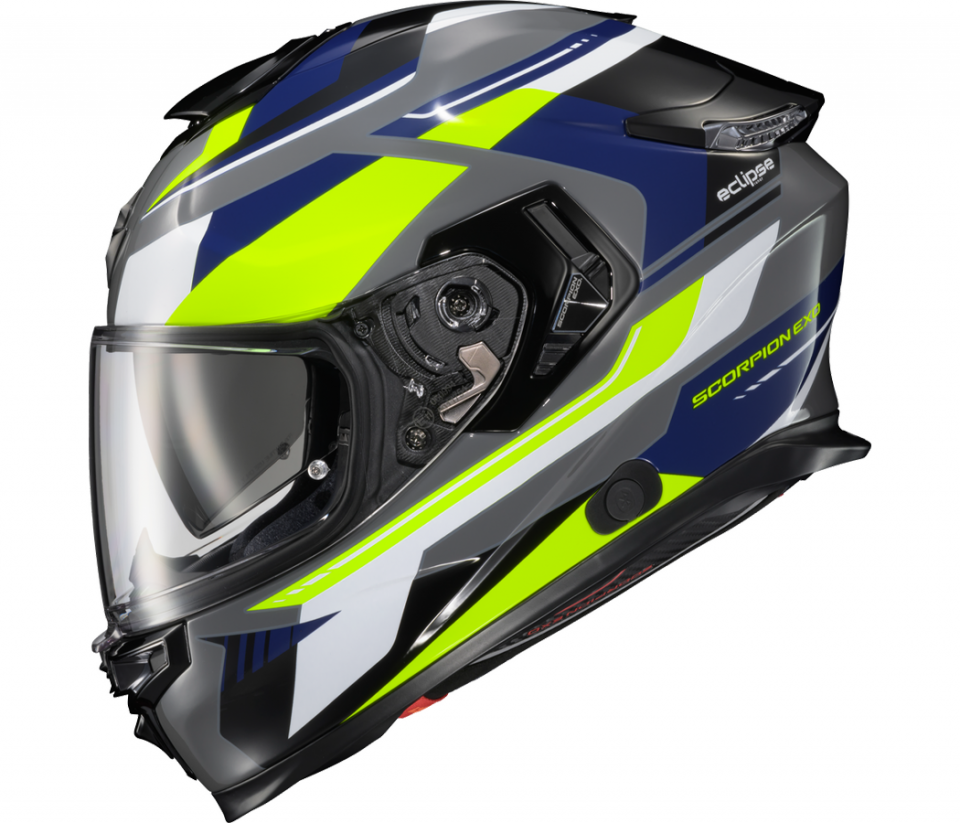 hi viz scorpion helmet Scorpion EXO-APEX Eclipse Helmet Lunar Grey/Hi-Vis/Blue