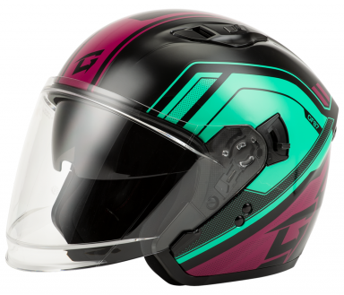 GMAX OF-87 Duke Open Face Helmet Black/Aqua/Coral