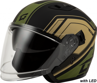 GMAX OF-87 Duke Open Face Helmet w/ LED Matte Black/Green