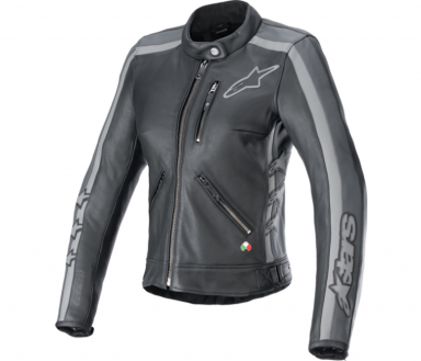 Alpinestars Stella Dyno Leather Jacket Black Tar Grey/Dark Grey