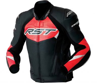 RST TracTech Evo 5 D3O® Leather Jacket Black/Red Fluo