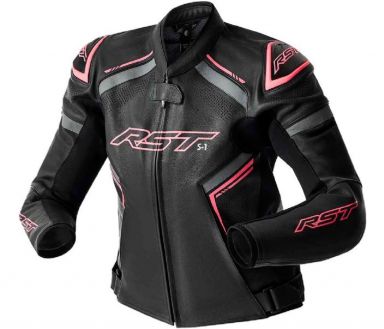 RST Women's S-1 D3O® Leather Jacket Black/Pink Fluo