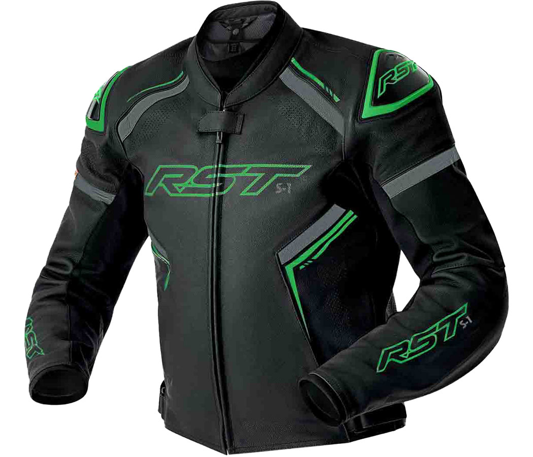 cyclebitz: RST S-1 D3O® Leather Jacket Black/Grey/Fluo Green