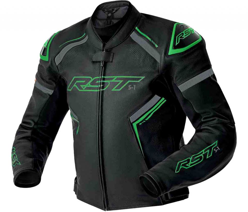 cyclebitz: RST S-1 D3O® Leather Jacket Black/Grey/Fluo Green
