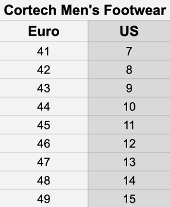 Cortech Men's Footwear Sizing